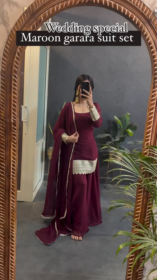 Traditional Maroon Garara Set for Weddings