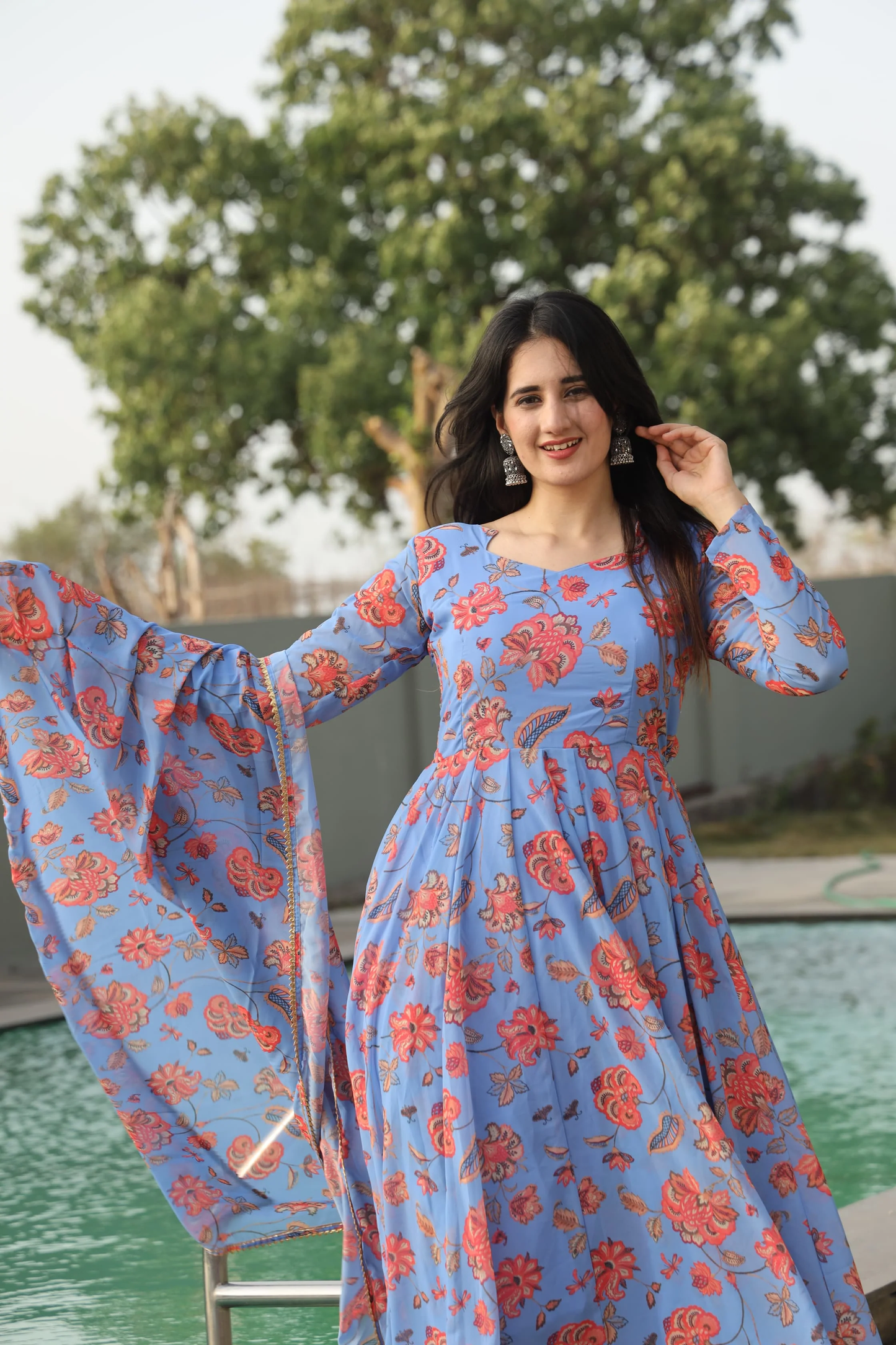 CHANDANI'S SKY BLUE COLOURED ANARKALI SUIT SET TD-10