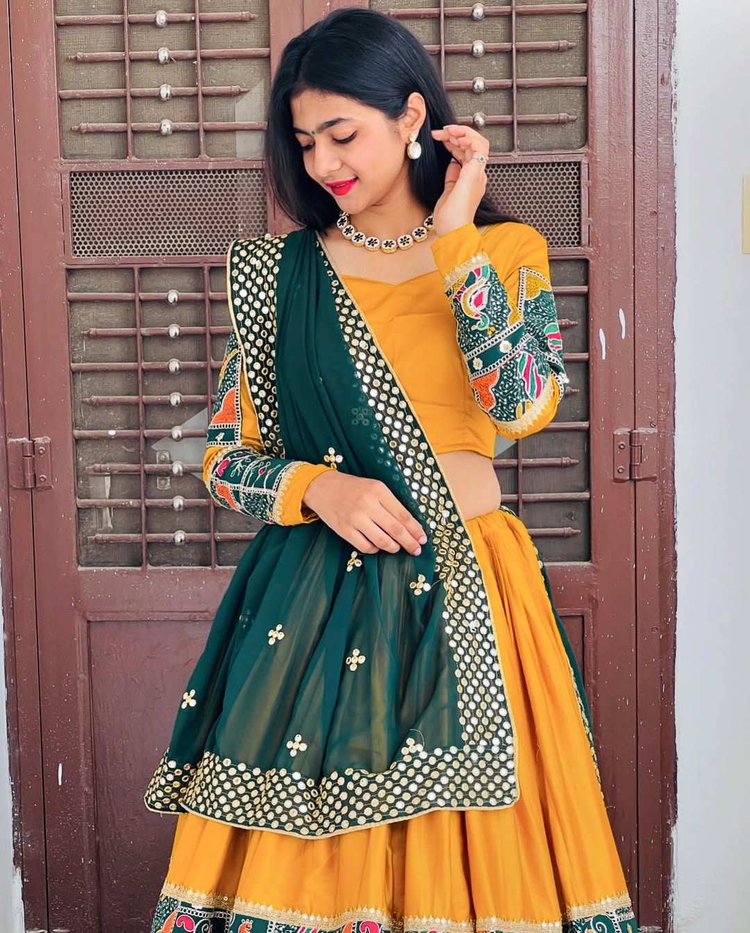 Morni Mustard Green Traditional Navratri Lehenga