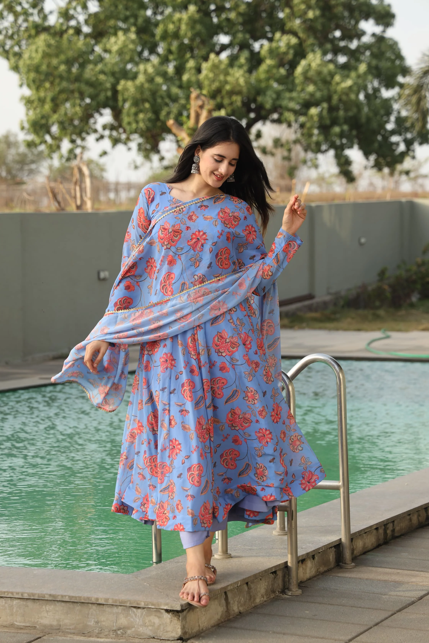 CHANDANI'S SKY BLUE COLOURED ANARKALI SUIT SET TD-10