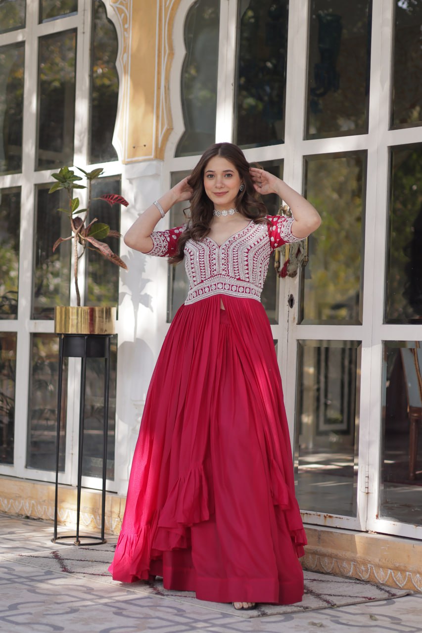 Aayesha Lehenga With Readymade Slit Cut Long Kurti Set