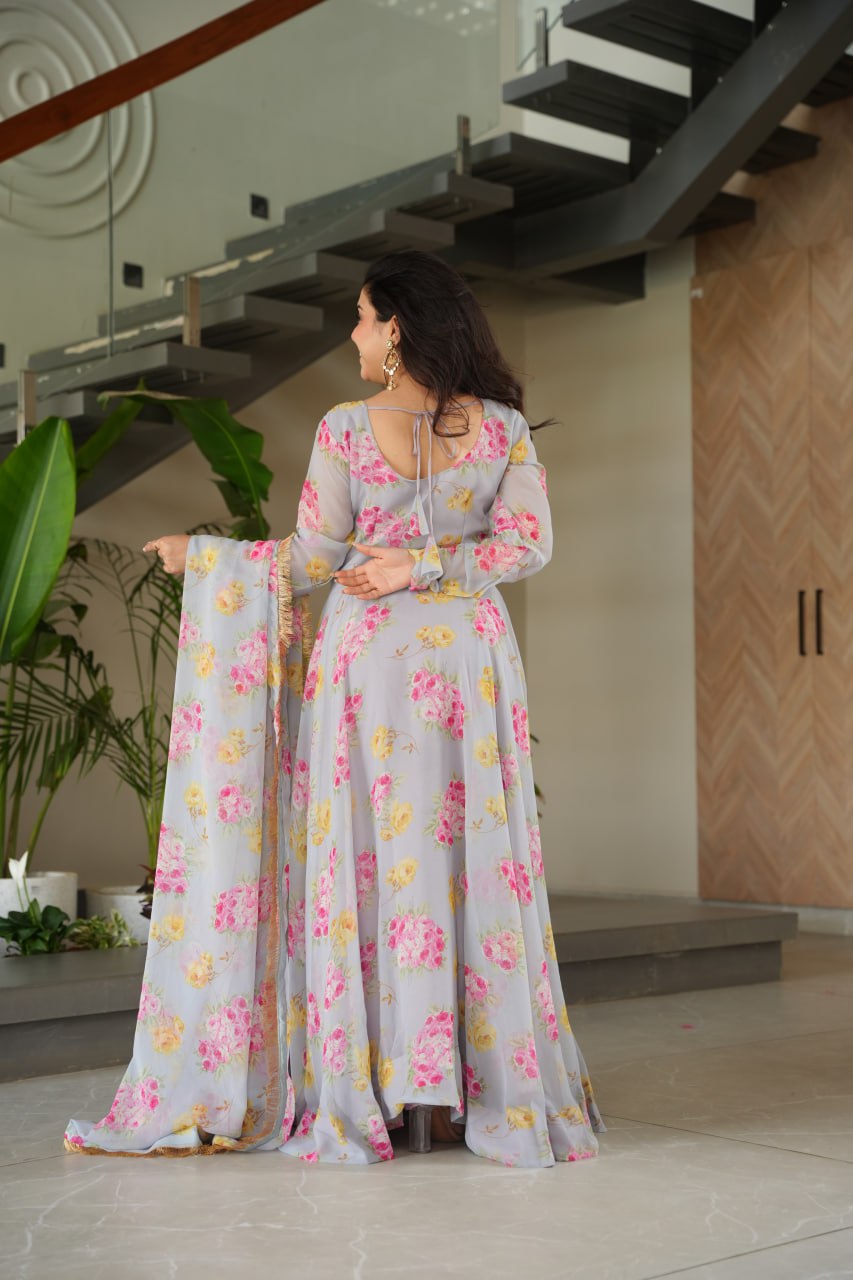 Charli Rich Flower Digital Print work Designer Gown