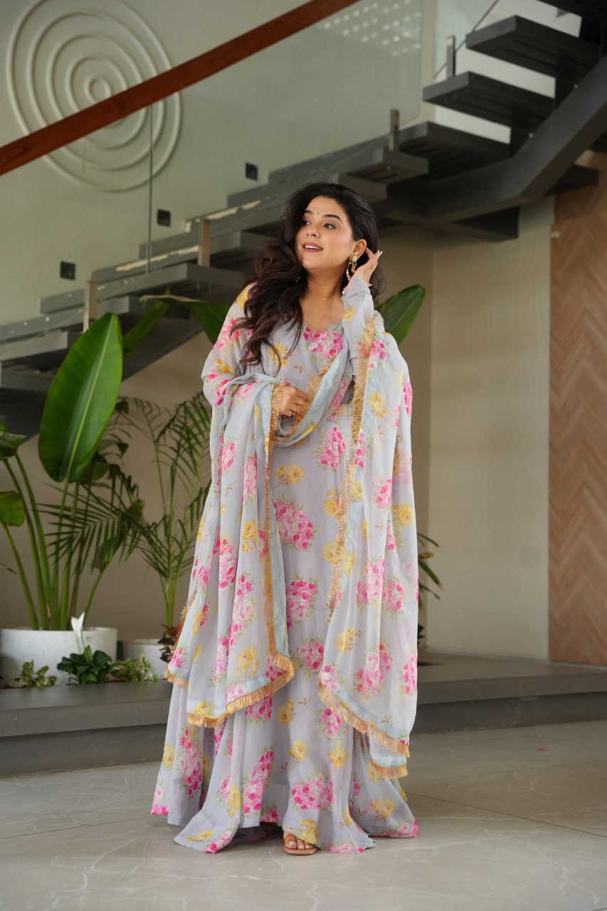 Charli Rich Flower Digital Print work Designer Gown