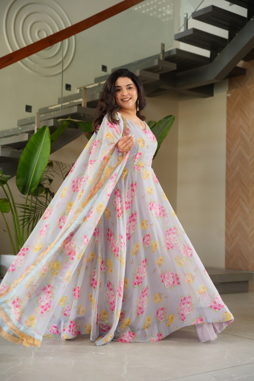Charli Rich Flower Digital Print work Designer Gown