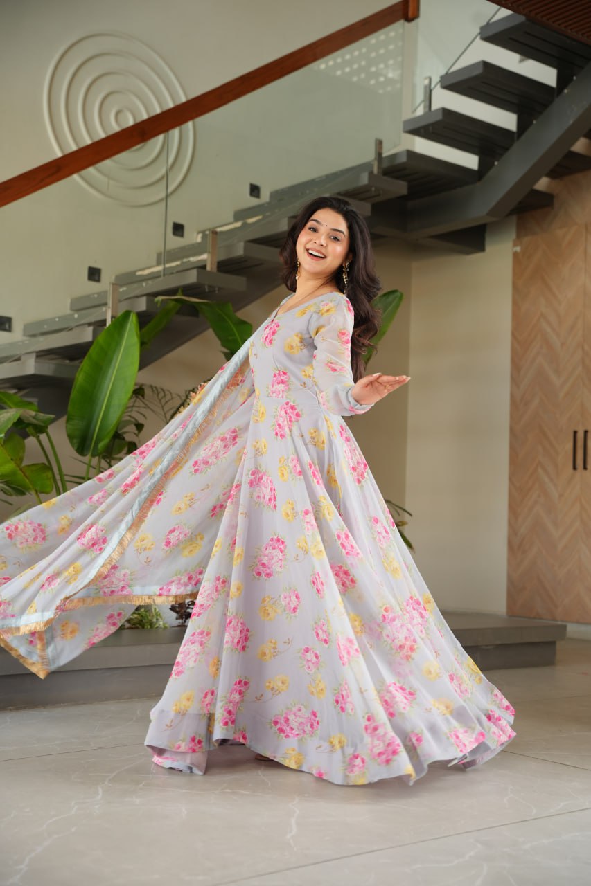 Charli Rich Flower Digital Print work Designer Gown