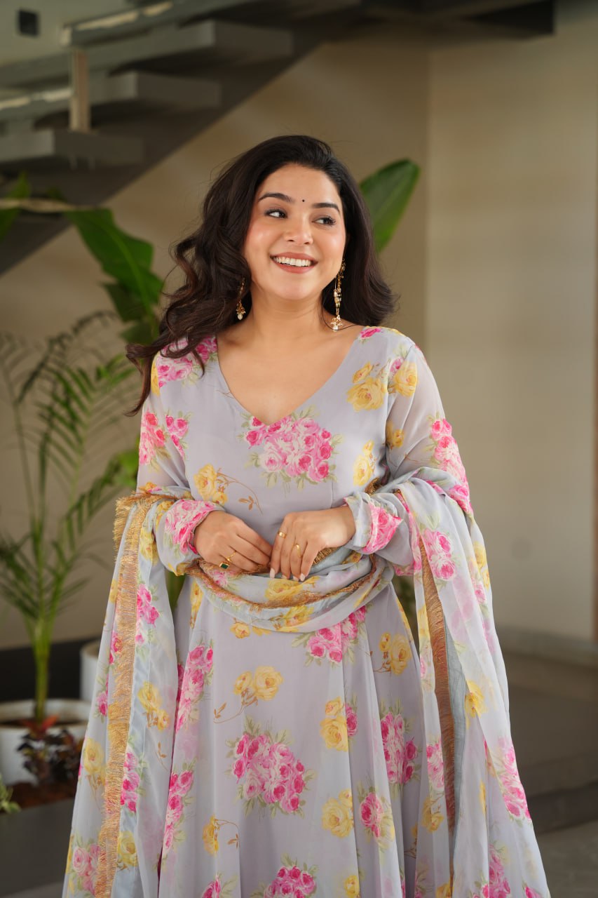 Charli Rich Flower Digital Print work Designer Gown