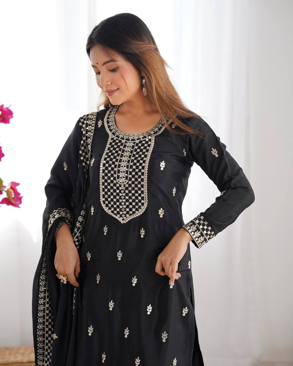 Vritika Beautiful Pure Chinon Silk Fabric Kurta Set