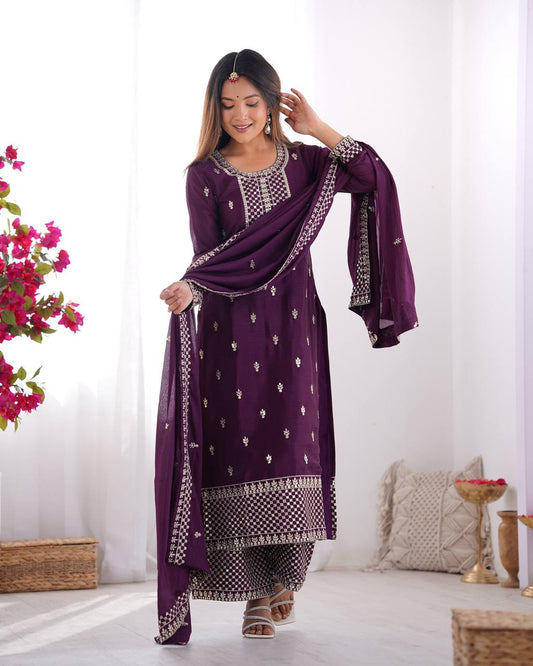 Vritika Beautiful Pure Chinon Silk Fabric Kurta Set