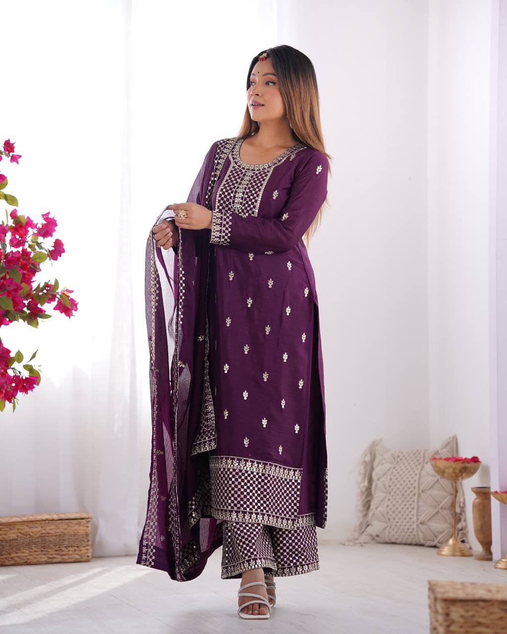 Vritika Beautiful Pure Chinon Silk Fabric Kurta Set