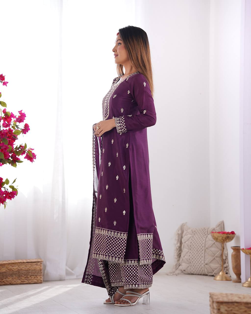 Vritika Beautiful Pure Chinon Silk Fabric Kurta Set