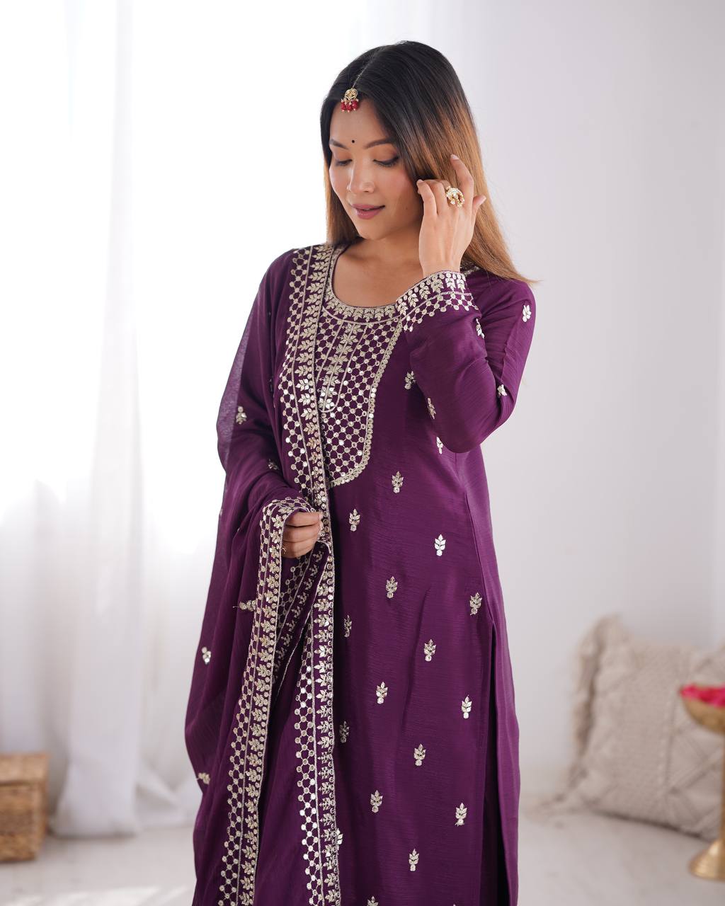 Vritika Beautiful Pure Chinon Silk Fabric Kurta Set