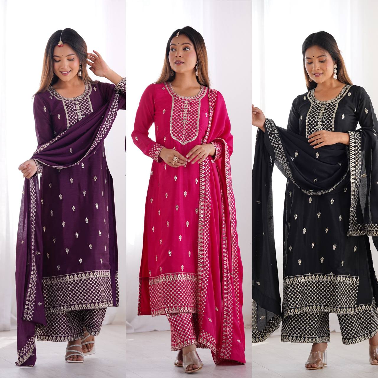 Vritika Beautiful Pure Chinon Silk Fabric Kurta Set