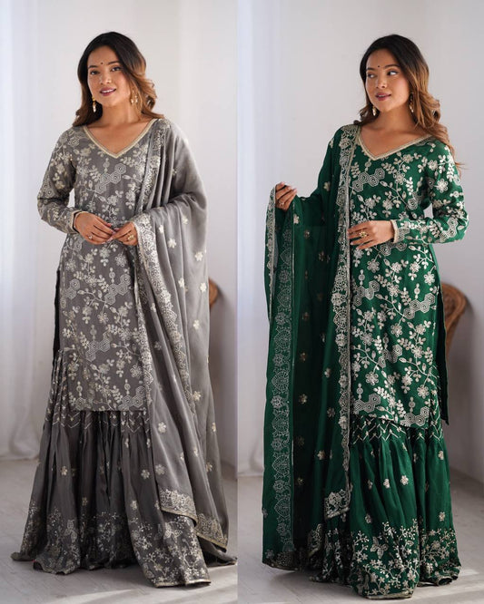 Riyana Grace Chinon Silk Sharara Suit Set