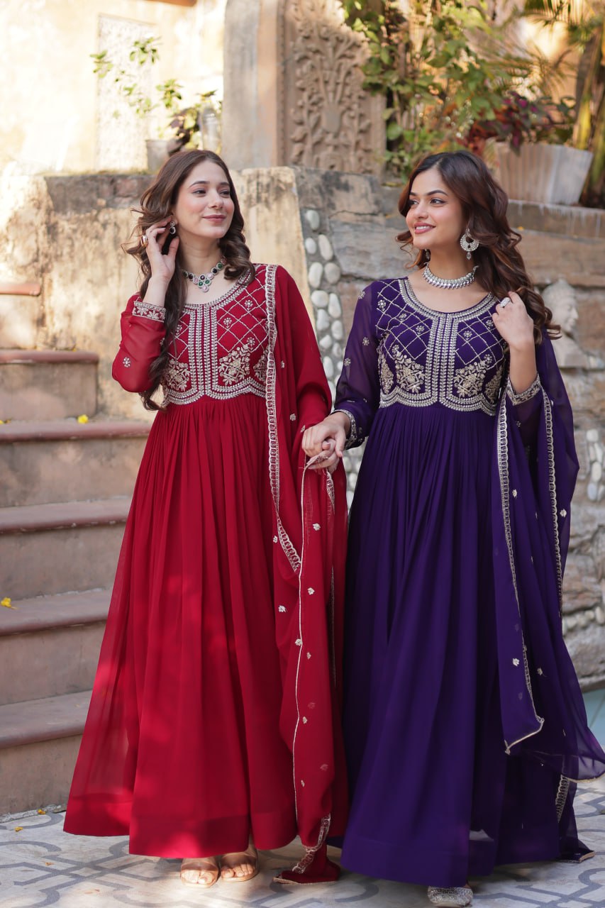 Samaira Sequins-Multi & Beads Embroidered Faux Blooming Gown