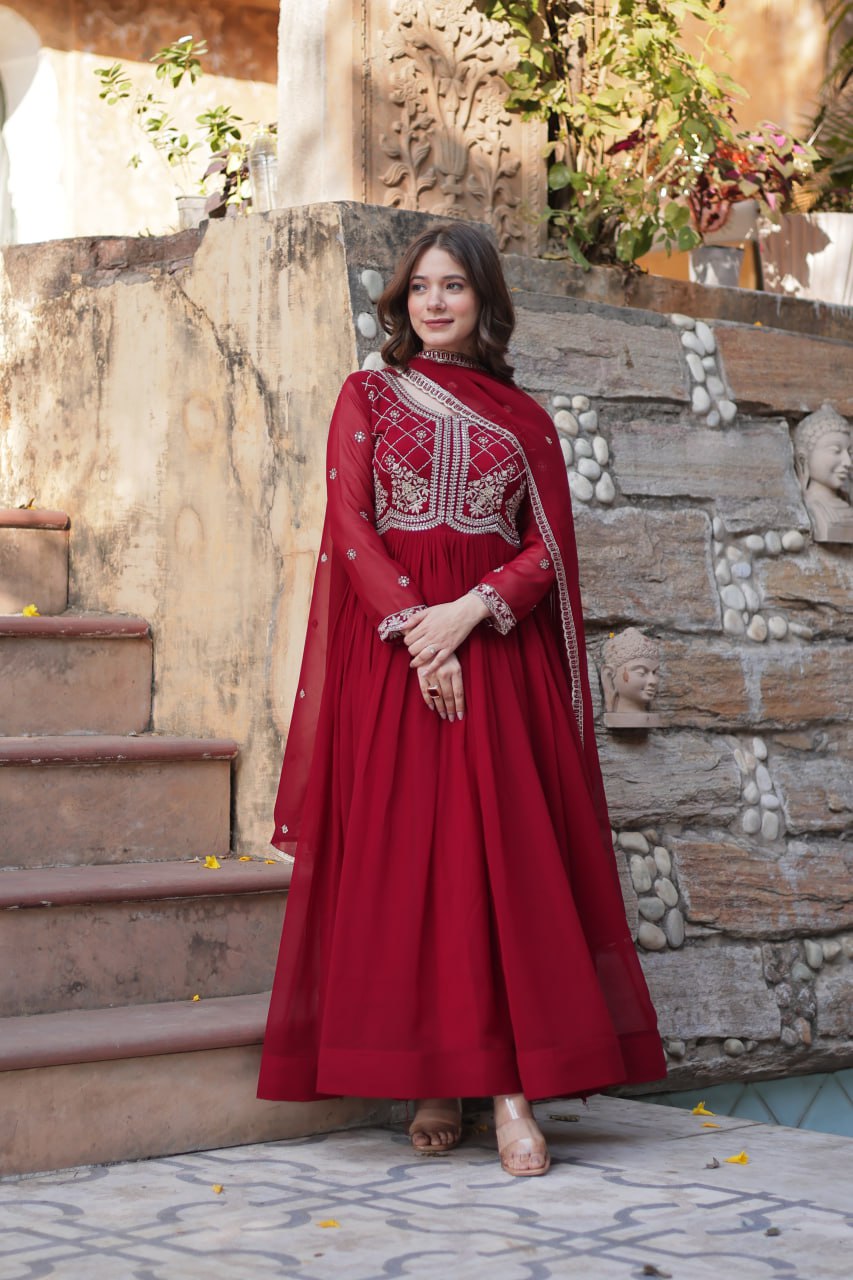 Samaira Sequins-Multi & Beads Embroidered Faux Blooming Gown