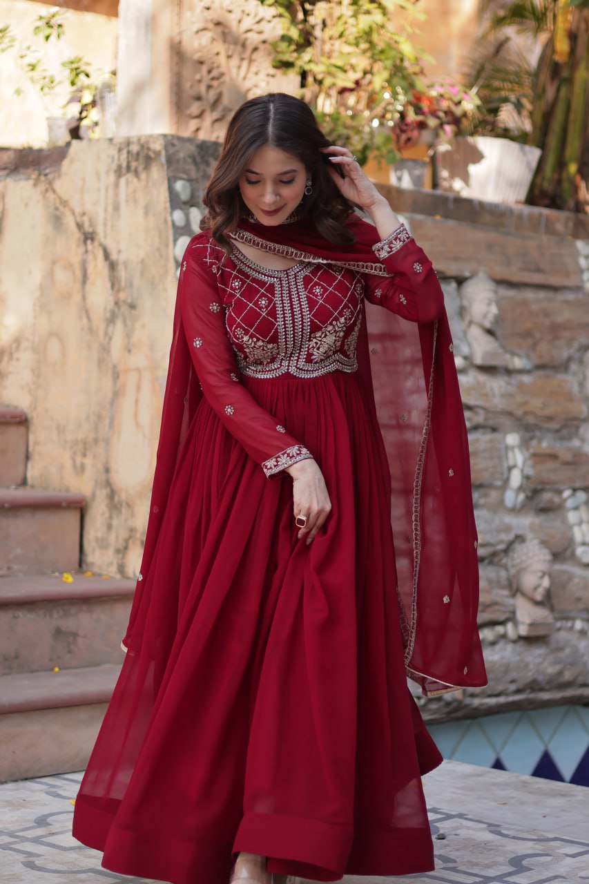 Samaira Sequins-Multi & Beads Embroidered Faux Blooming Gown