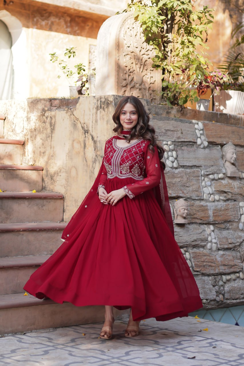 Samaira Sequins-Multi & Beads Embroidered Faux Blooming Gown