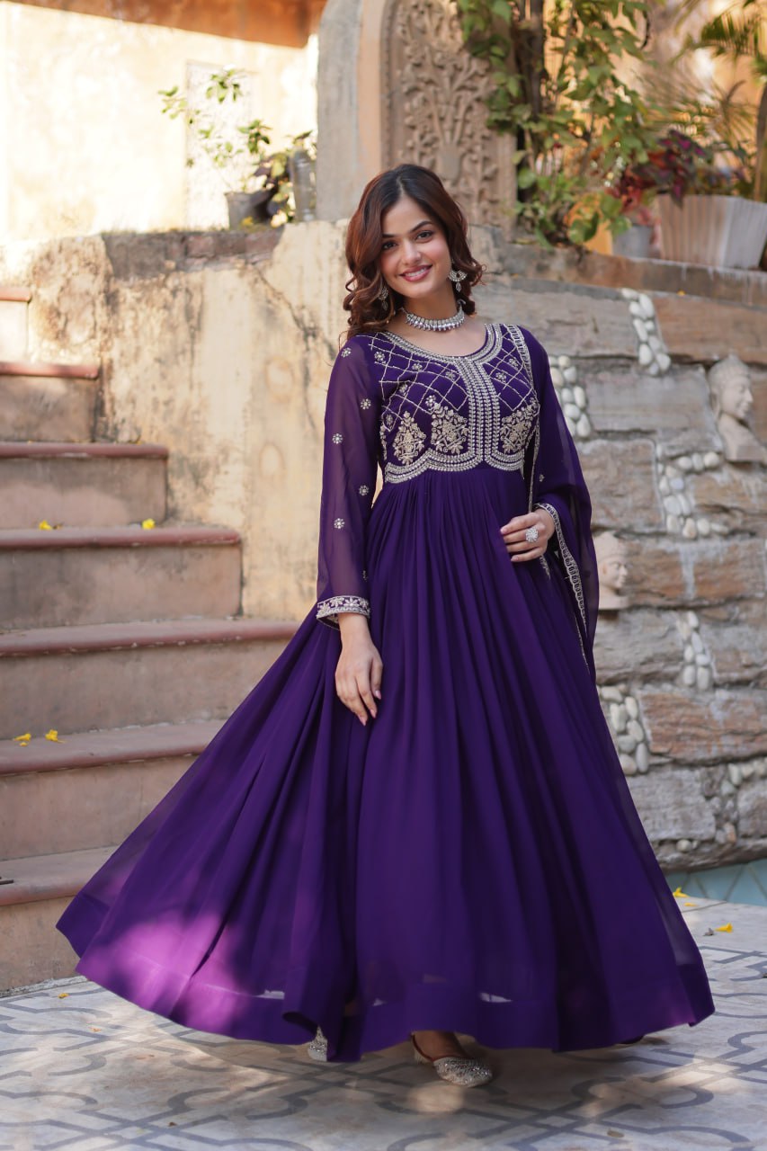 Samaira Sequins-Multi & Beads Embroidered Faux Blooming Gown