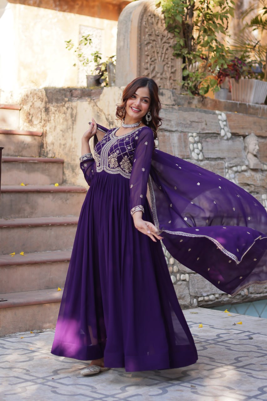 Samaira Sequins-Multi & Beads Embroidered Faux Blooming Gown