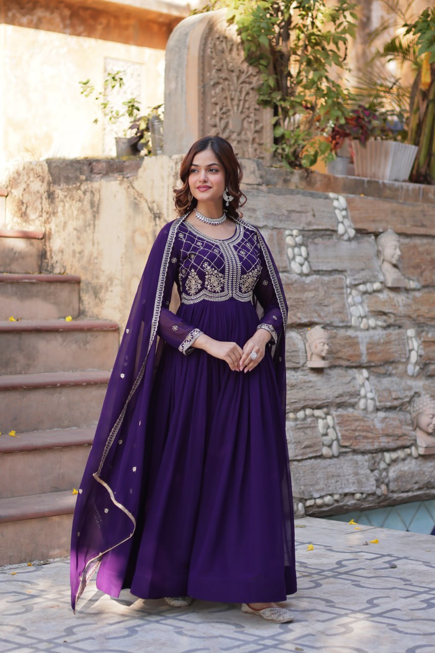 Samaira Sequins-Multi & Beads Embroidered Faux Blooming Gown