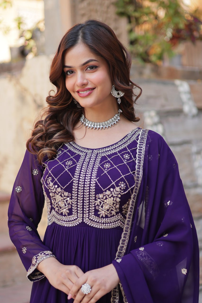 Samaira Sequins-Multi & Beads Embroidered Faux Blooming Gown