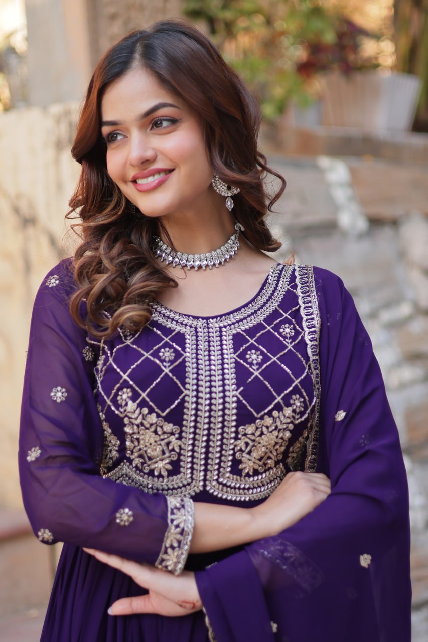 Samaira Sequins-Multi & Beads Embroidered Faux Blooming Gown