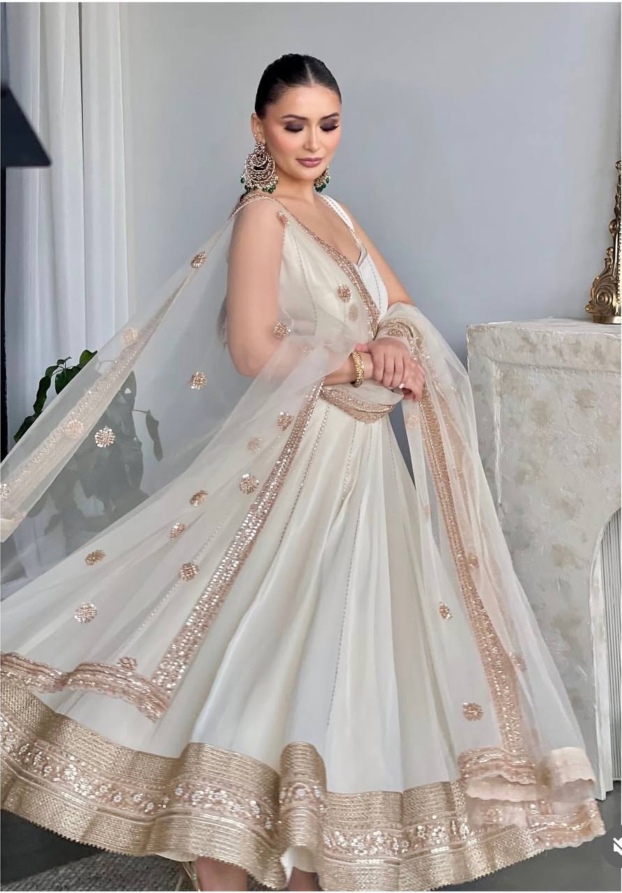 Yamika Golden Bloom Pure Fox Georgette Anarkali Gown