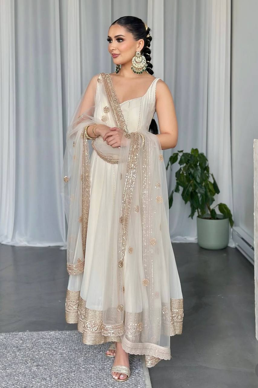 Yamika Golden Bloom Pure Fox Georgette Anarkali Gown