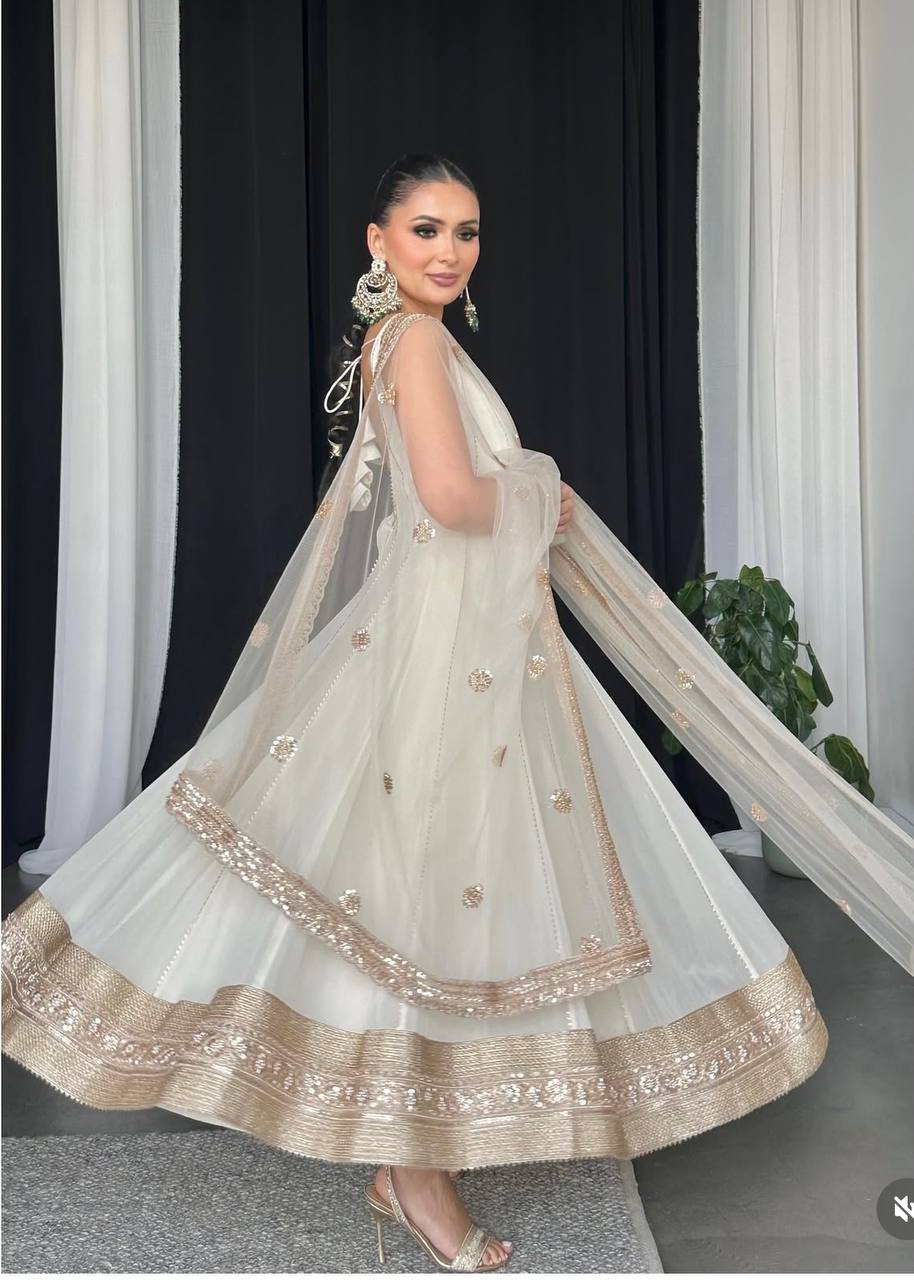 Yamika Golden Bloom Pure Fox Georgette Anarkali Gown
