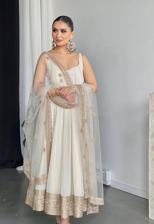 Yamika Golden Bloom Pure Fox Georgette Anarkali Gown