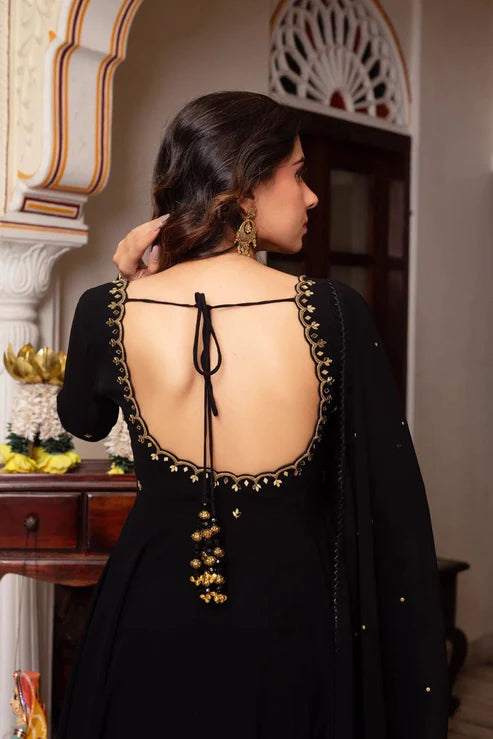 Kaelani Black : Foux Gorgette Anarkali Suit