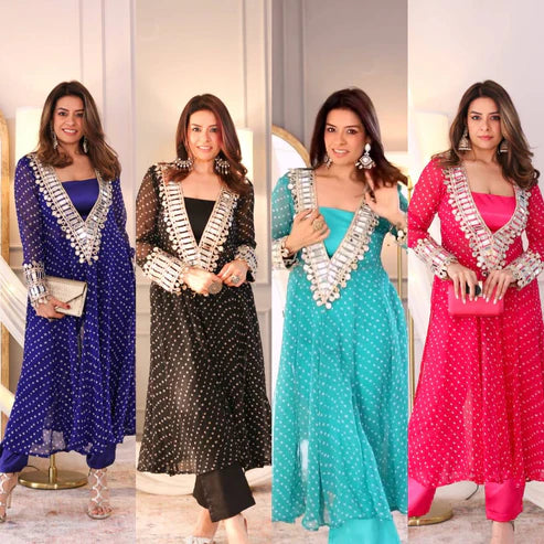 Presenting Beautiful Glam Mirror Hand Work Anarkali Set