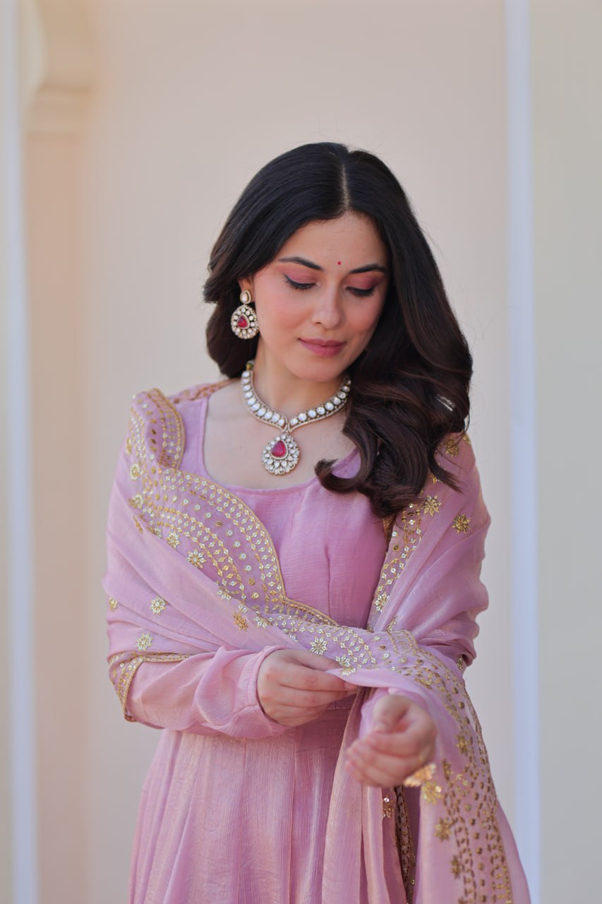 Yamika Fendy Chiffon gown with Sequins-Multi Embroidered Work Dupatta