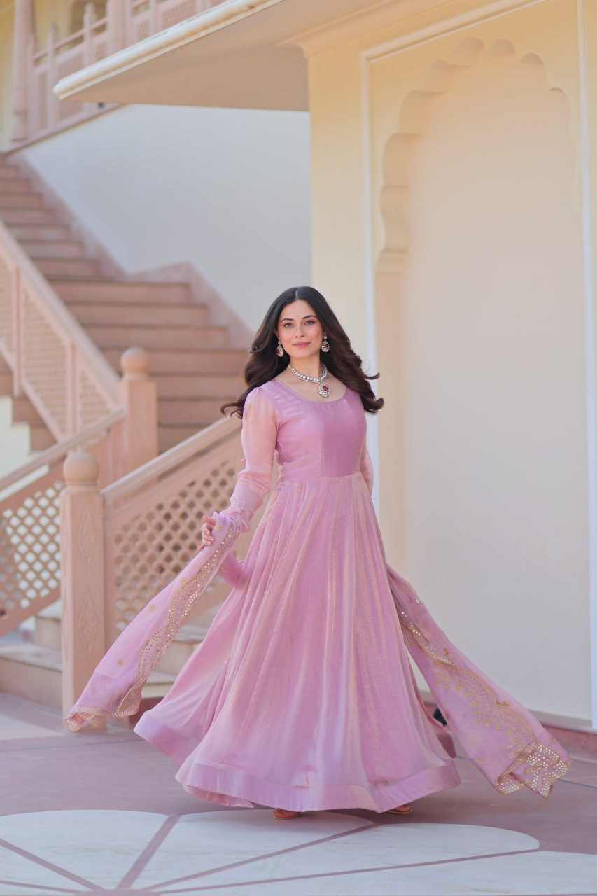 Yamika Fendy Chiffon gown with Sequins-Multi Embroidered Work Dupatta