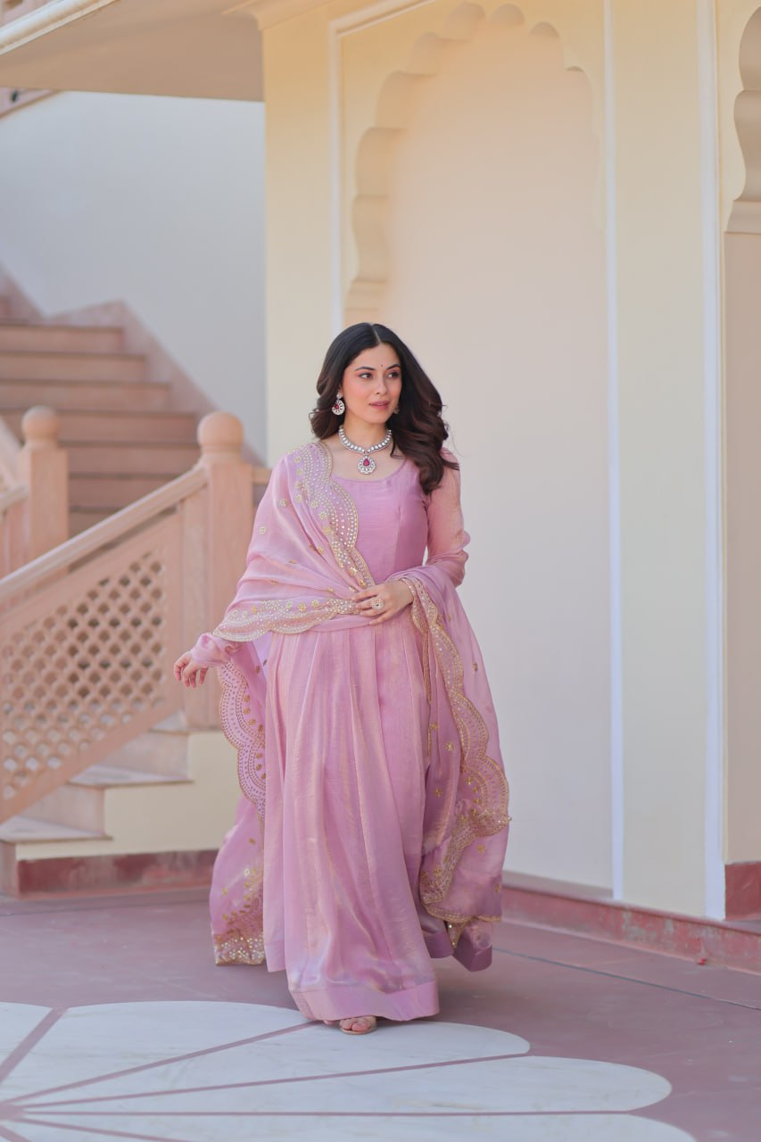 Yamika Fendy Chiffon gown with Sequins-Multi Embroidered Work Dupatta
