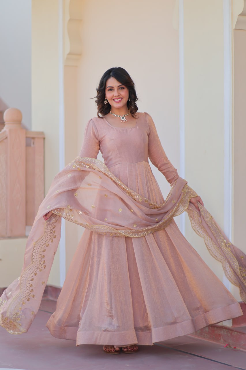 Yamika Fendy Chiffon gown with Sequins-Multi Embroidered Work Dupatta