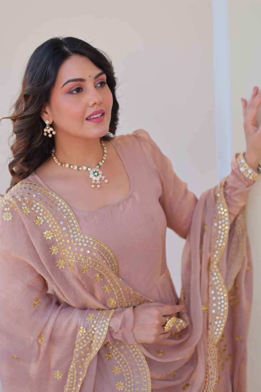 Yamika Fendy Chiffon gown with Sequins-Multi Embroidered Work Dupatta