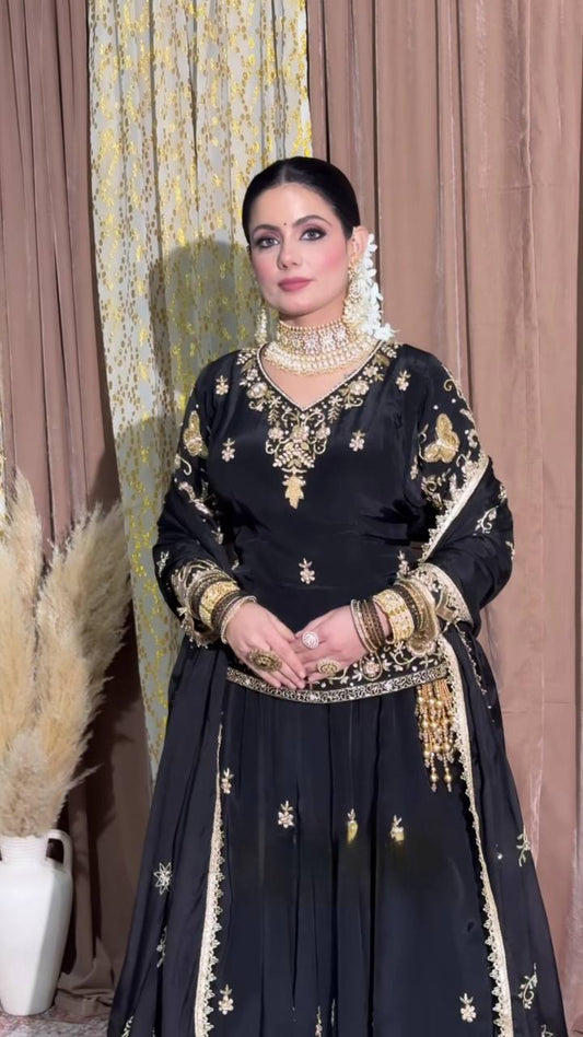 Siddhi  Graceful  Black Natural Crep  Lehenga Set
