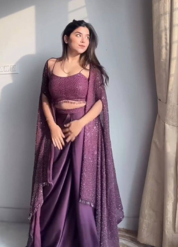 Purple Amy Western Style Rangoli Shrug,Tube Choli with Draped Skirt