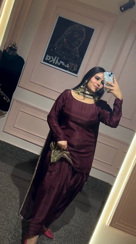 Mahira Royal Maroon  Golden Embroidery  Patiala Suit Set