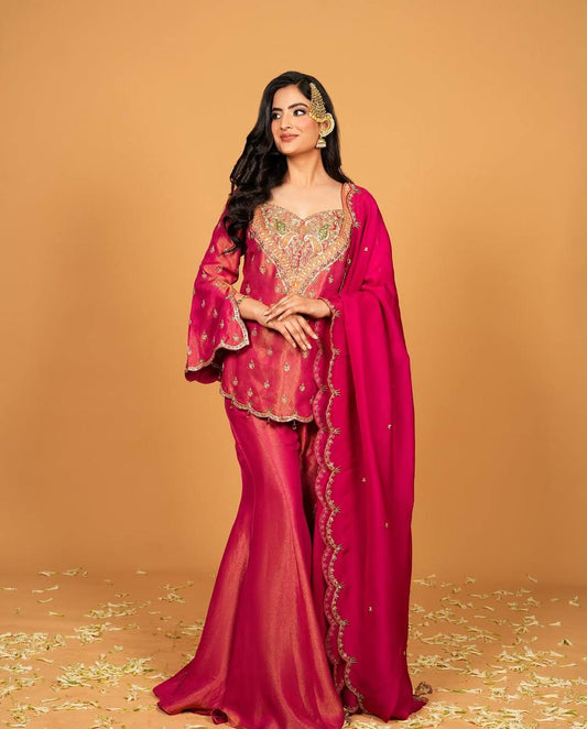 Gulnaar Grace  Magenta Sharara Set