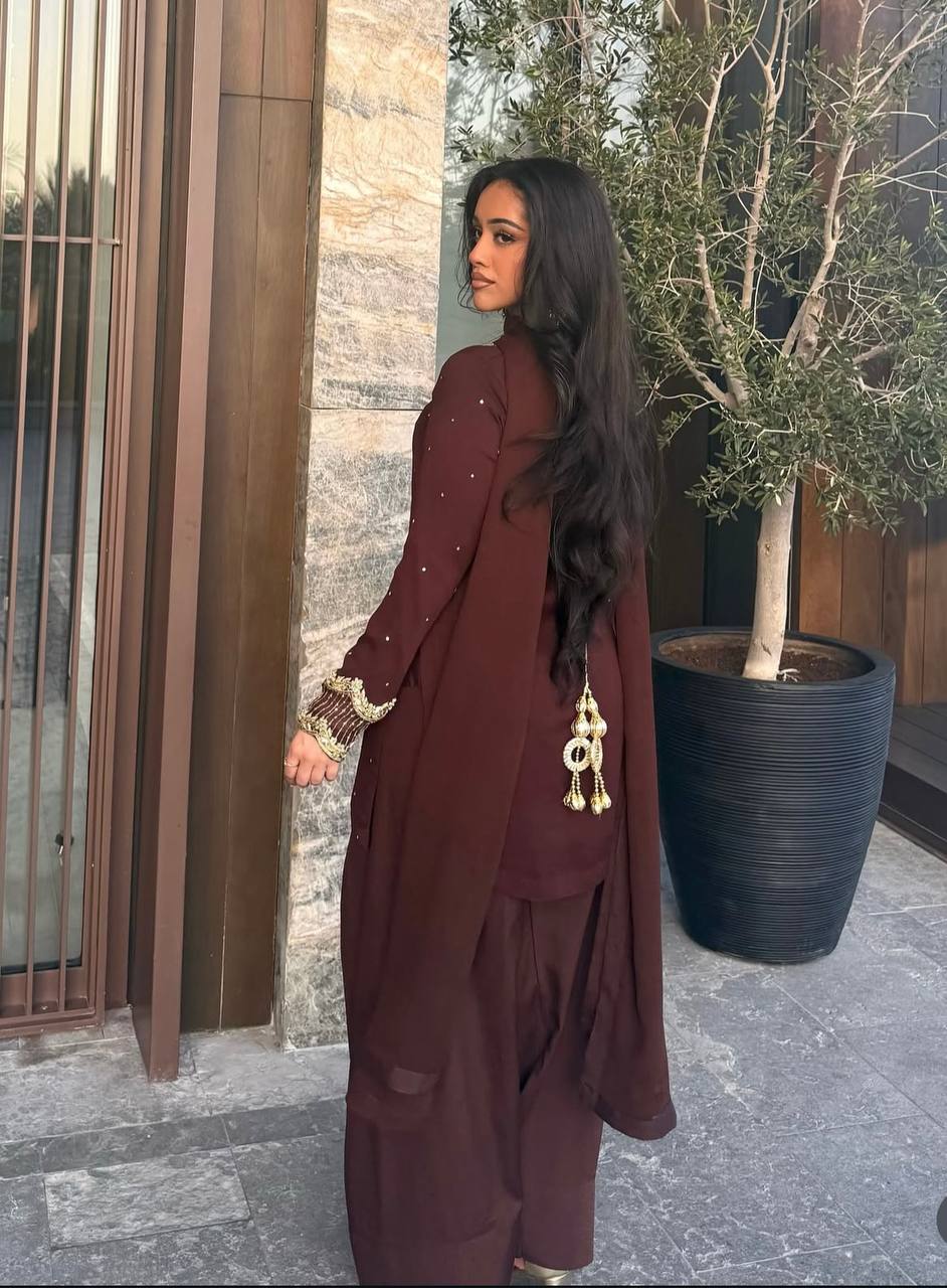 Noori Nazarana Maroon Blooming Georgette Suit Set