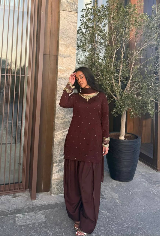 Noori Nazarana Maroon Blooming Georgette Suit Set