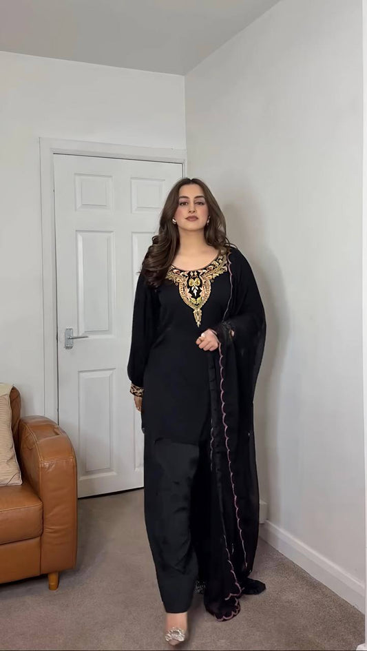 Zehra E Noir Black embroiderey Party Wear Plazzo With Dupatta
