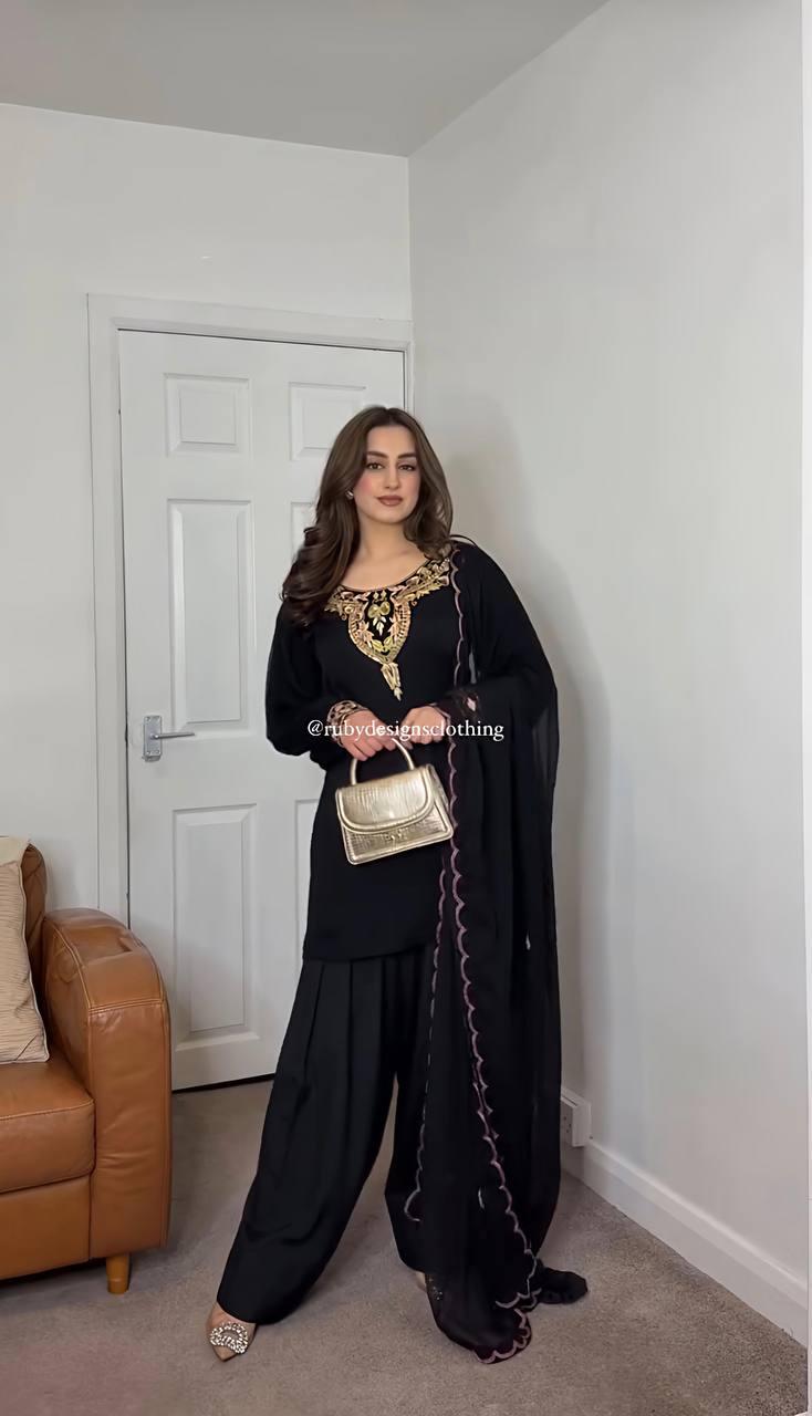 Zehra E Noir Black embroiderey Party Wear Plazzo With Dupatta
