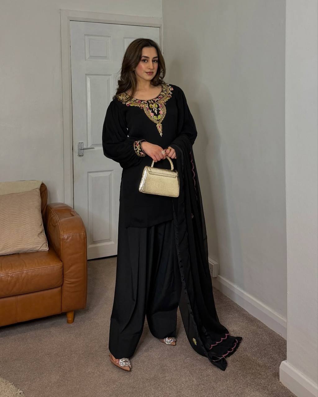 Zehra E Noir Black embroiderey Party Wear Plazzo With Dupatta