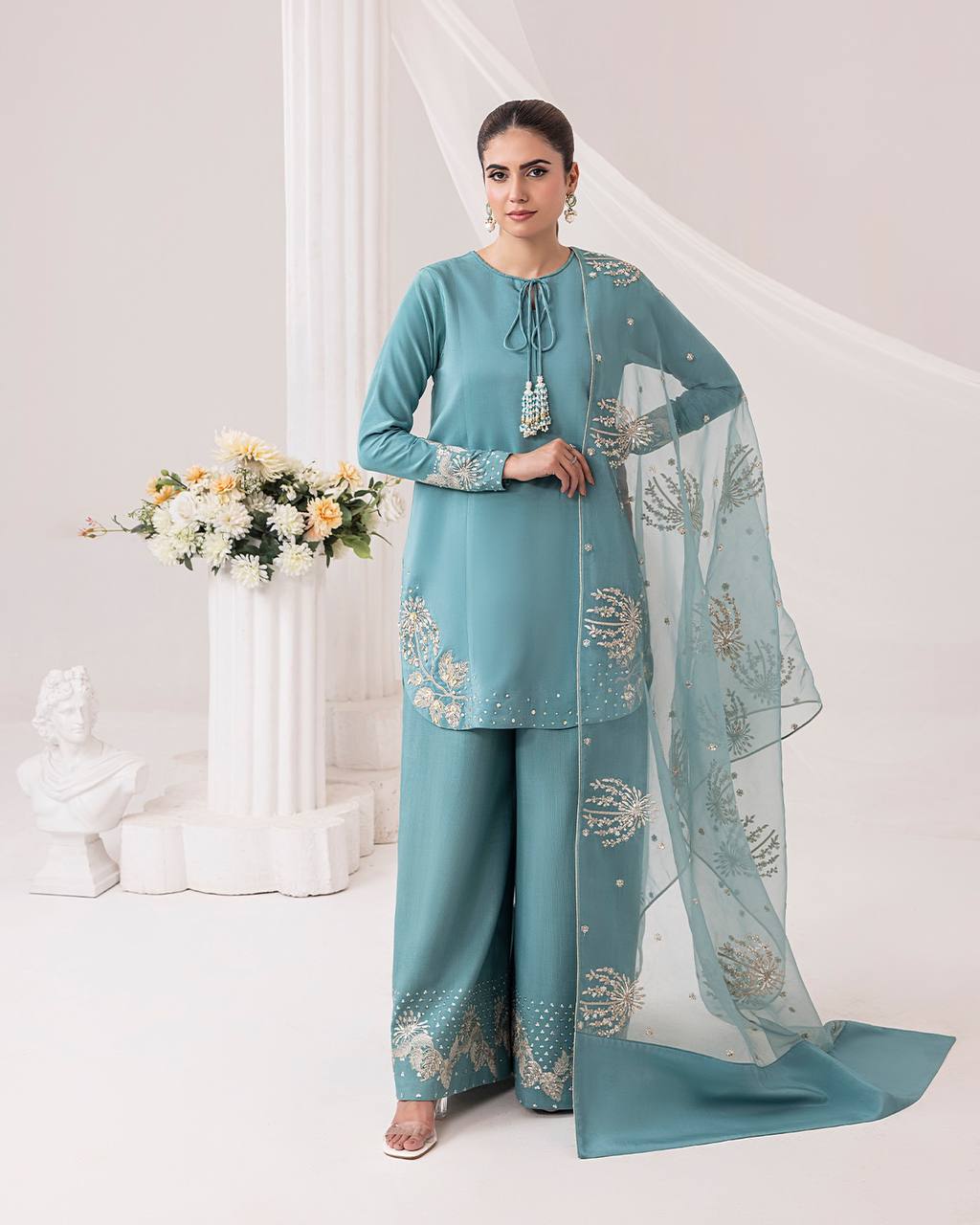 Arzoo Party Wear Pur Natural Crepe Top & Palazzo With Dupatta set