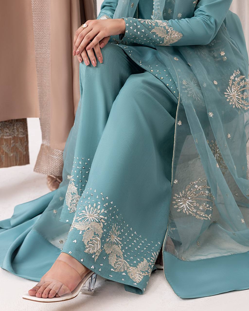 Arzoo Party Wear Pur Natural Crepe Top & Palazzo With Dupatta set
