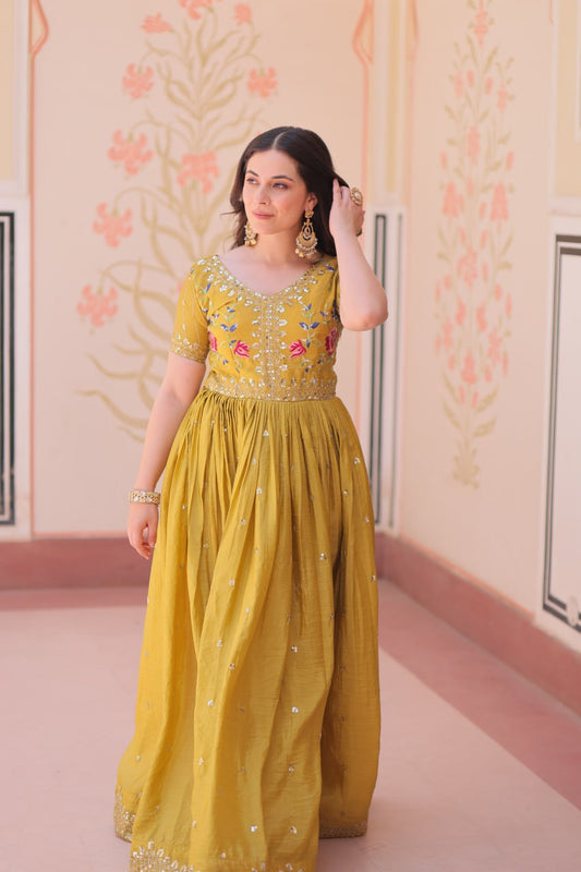 Zehra Zest Gold Crush with Multi Thread Embroidery  Gown