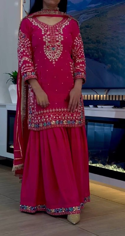 Nazakat Pink Blooming Beauty Mirror Embroidered Sharara Set